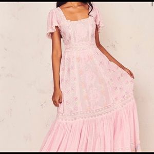 ISO- Loveshackfancy norma dress in pink tulip with colorful embroidery size 10
